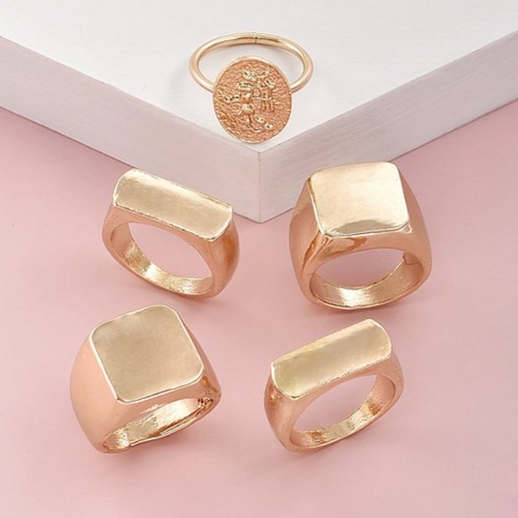 Modern Gold Mixed 5PC Ring Set Modern Gift Luxury Fun - Picture 2 of 3